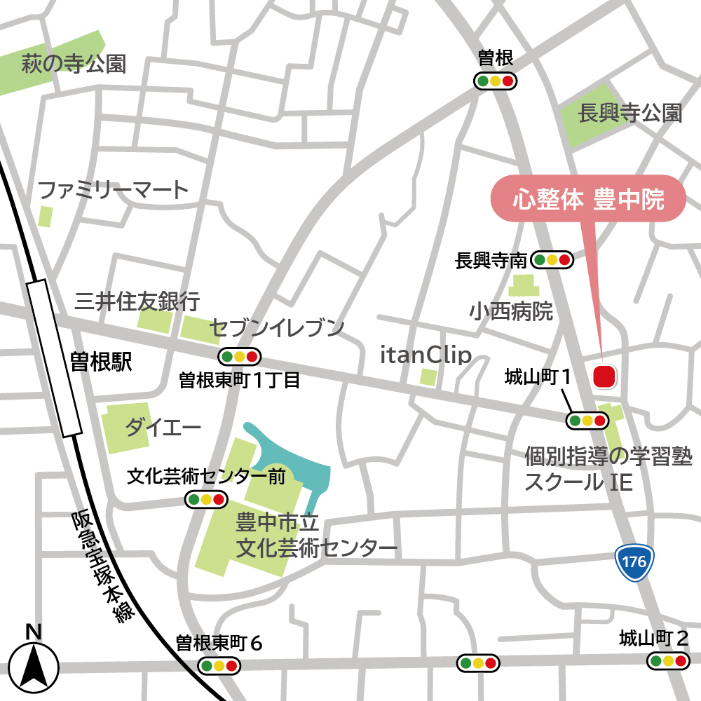 心整体豊中院のイラスト地図です